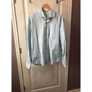 NEW Southern Pines Striped Shirt Button Down Work Career Classic White Blue XL